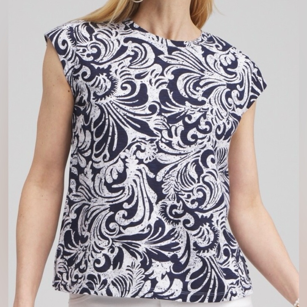 CHICO’S ‎ Paisley Cap Sleeve Tee  Women’s Sz 4(XXL)